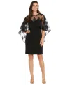 R & M Richards Women's Sequin-mesh Cape-overlay Dress In Black,taupe