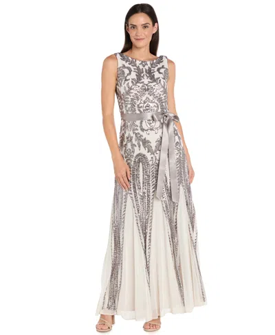 R & M Richards Women's Sequin Sleeveless Ball Gown In White