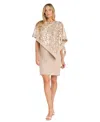 R & M Richards Women's Sequined-cape Cocktail Dress In Champagne
