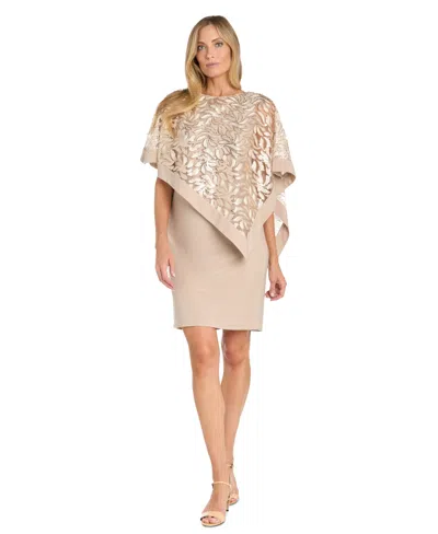 R & M Richards Women's Sequined-cape Cocktail Dress In Champagne