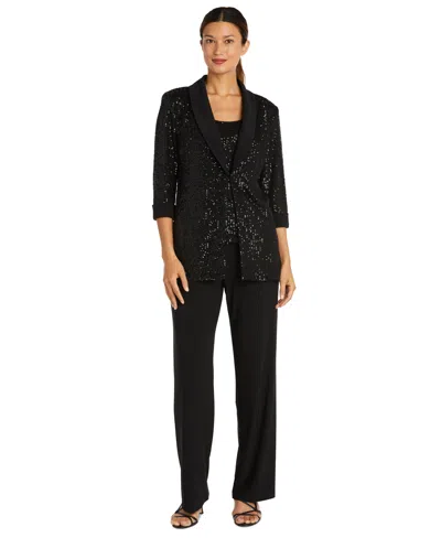R & M Richards Women's Sequined Jacket, Sequined Top & Pants In Black