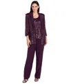 R & M Richards Women's Sequined Jacket, Sequined Top & Pants In Purple