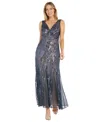 R & M Richards Women's Sequined V-neck Godet Gown In Gunmetal