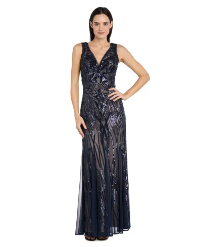 R & M Richards Women's Sequined V-neck Godet Gown In Multi