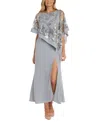 R & M Richards 2551 Long Sequin Mother Of The Bride Poncho Dress In Silver