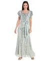 R & M Richards Women's Short-sleeve Sequined Gown In Green