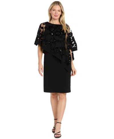 R & M Richards Women's Short-sleeve Scoop-neck Floral Dress In Black