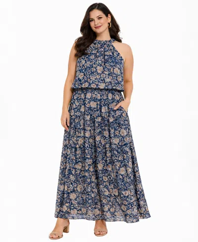 R & M Richards Women's Sleeveless Halter Daytime Dress In Blue