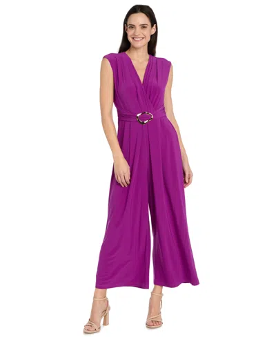 R & M Richards Women's Sleeveless Jersey Gaucho Jumpsuit In Mulberry