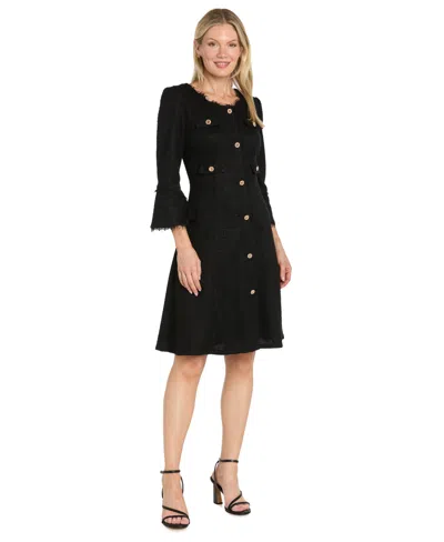 R & M Richards Women's Sophia Christina Bell-sleeve Tweed Fit & Flare Dress In Black