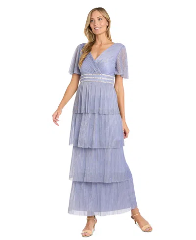 R & M Richards Women's Tiered Rhinestone-waist Pleated Gown In Lilac