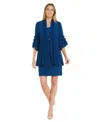 R & M Richards Women's Two-piece Bell-sleeve Jacket & Dress In Blue