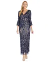 R & M Richards Womens Sequined Mesh Evening Dress In Navy,nude