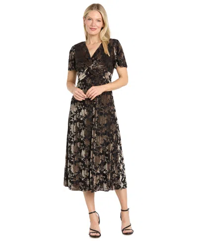 R & M Richards Women's Velvet Floral V-neck Midi Dress In Brown