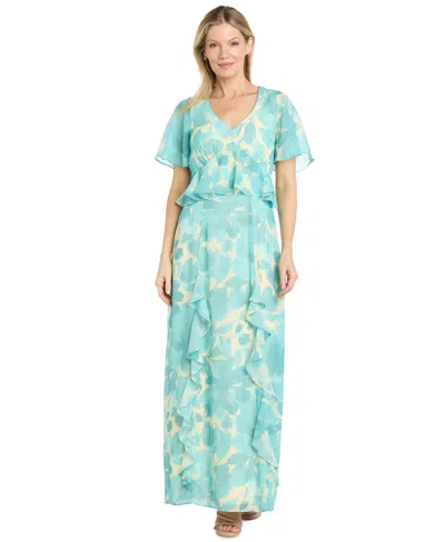 R & M Richards Women's V-neck Printed Sleeve Dress In Blue