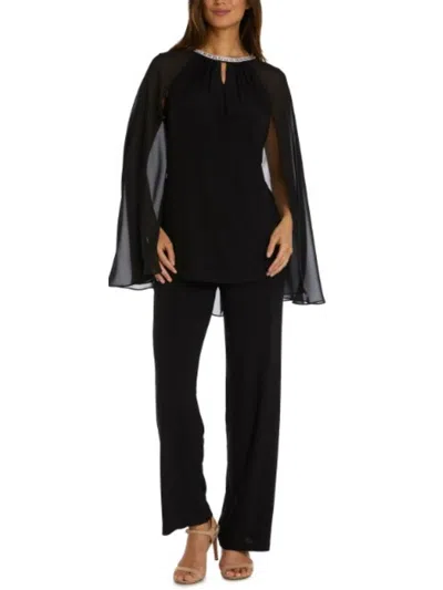 R & M Richards Womens 2pc Capelet Pant Outfit In Black