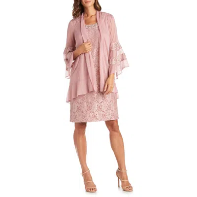 R & M Richards Womens 2pc Lace Sheath Dress In Pink