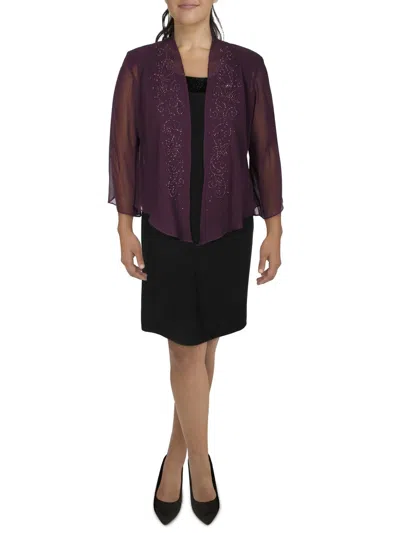 R & M Richards Womens Chiffon Embellished Cardigan Top In Beige