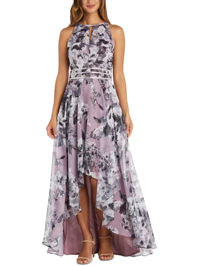 R & M Richards Womens Chiffon Floral Evening Dress In Purple