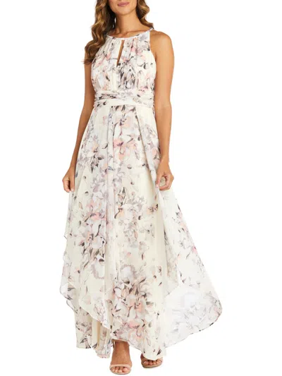 R & M Richards Womens Chiffon Floral Print Halter Dress In White