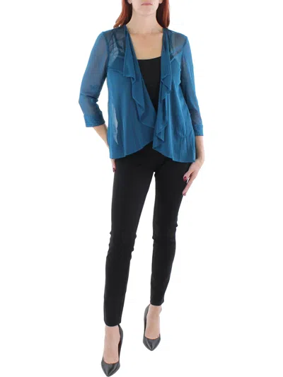 R & M Richards Womens Contrast Trim Sheer Duster Blazer In Blue