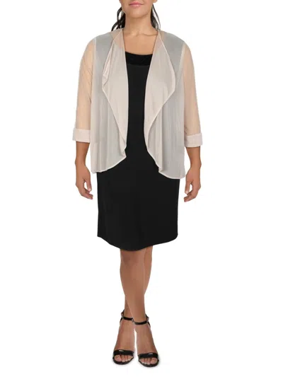 R & M Richards Womens Contrast Trim Sheer Duster Blazer In White