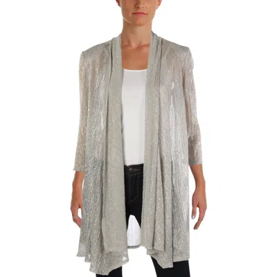 R & M Richards Womens Crinkled Metallic Topper Jacket In White