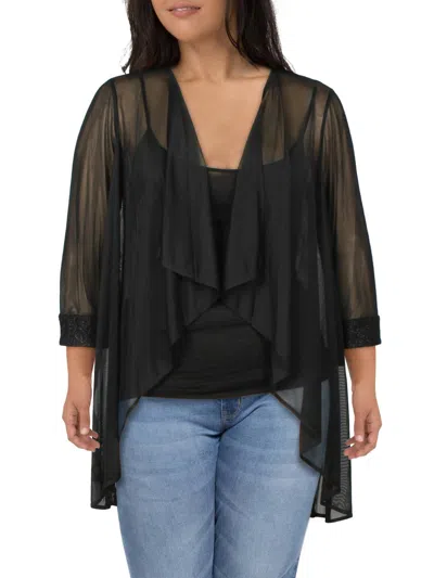 R & M Richards Womens Drapey Open Front Cardigan Top In Black
