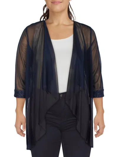 R & M Richards Womens Drapey Open Front Cardigan Top In Blue