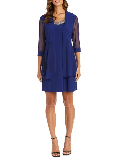 R & M Richards Womens Embellished 2pc Two Piece Dress In Blue