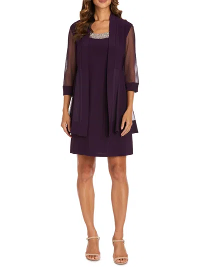 R & M Richards Womens Embellished 2pc Two Piece Dress In Purple