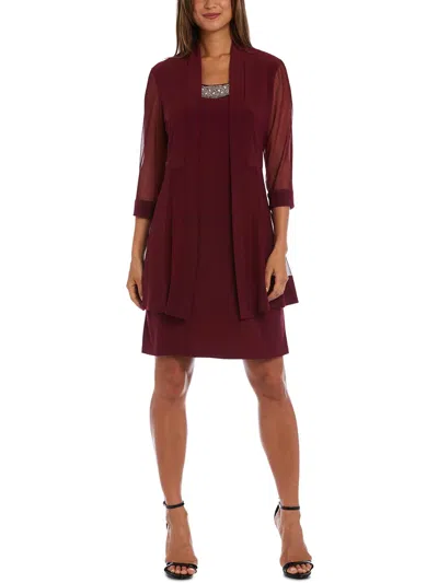 R & M Richards Womens Embellished 2pc Two Piece Dress In Burgundy