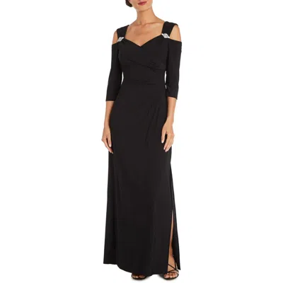 R & M Richards Womens Embellished Cold Shoulder Evening Dress In Black