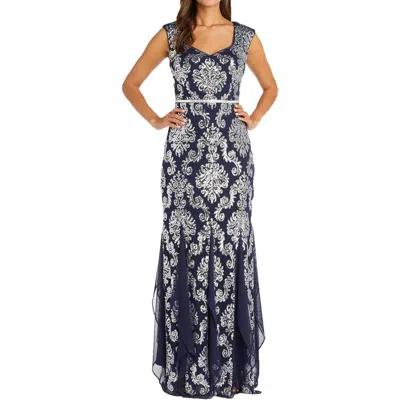 R & M Richards Womens Embellished Formal Evening Dress In Blue