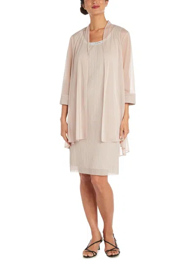 R & M Richards Womens Embellished Jacket Two Piece Dress In Champagne
