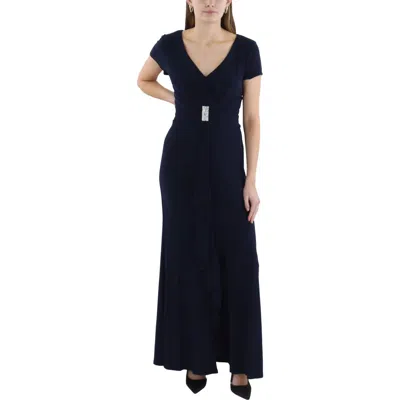 R & M Richards Womens Embellished Polyester Evening Dress In Blue
