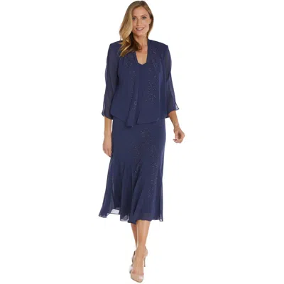R & M Richards Womens Embellished Sleeveless Two Piece Dress In Blue