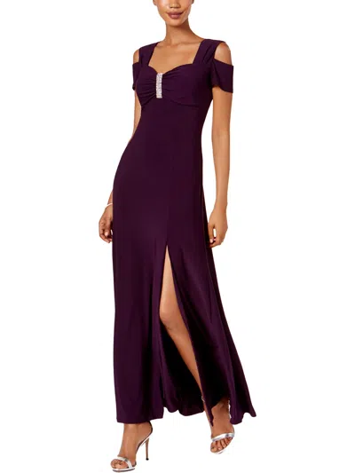 R & M Richards Womens Embellished Sweetheart Neck Evening Dress In Purple