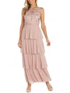 R & M Richards Womens Embellished Tiered Evening Dress In Multi