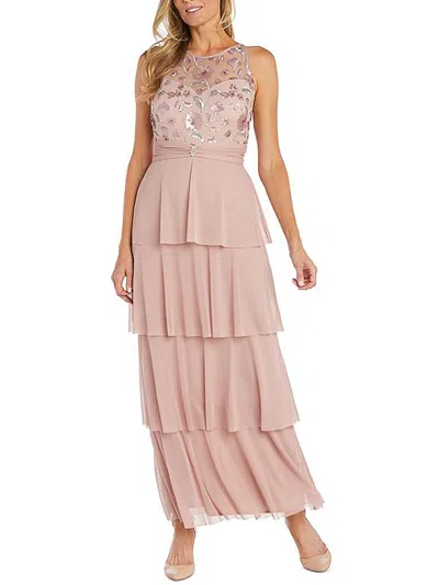 R & M Richards Womens Embellished Tiered Evening Dress In Multi