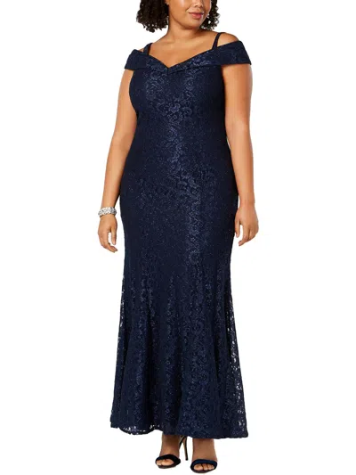 R & M Richards Womens Empire Waist Glitter Formal Dress In Blue