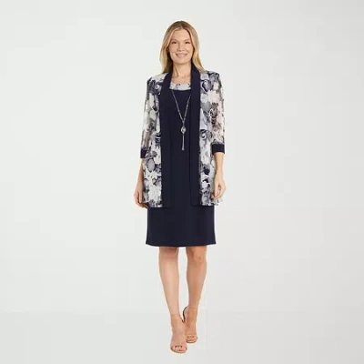 R & M Richards Womens Floral Jacket Dress In Blue