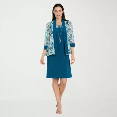R & M Richards Womens Floral Jacket Dress In Blue