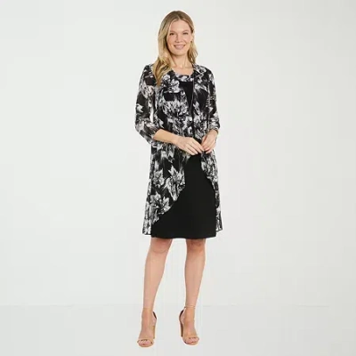 R & M Richards Womens Floral Jacket Dress In Black
