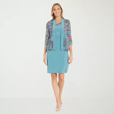 R & M Richards Womens Floral Jacket Dress In Blue