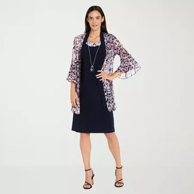 R & M Richards Womens Floral Jacket Dress With Removable Necklace In Blue