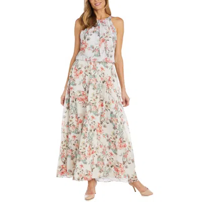 R & M Richards Womens Floral Print Maxi Halter Dress In White