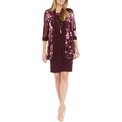 R & M Richards Womens Floral Print Polyester Two Piece Dress In Burgundy