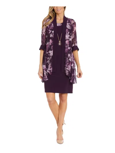 R & M Richards Womens Floral Short Two Piece Dress In Purple