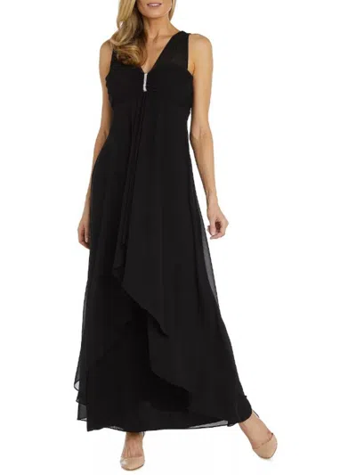 R & M Richards Womens Gathered Sleeveless Evening Dress In Black